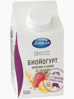 БИОЙОГУРТ ПИТЬЕВОЙ ЭМИЛЬ КЛУБНИКА БАНАН ЗЛАКИ 1,5% 450Г П/П