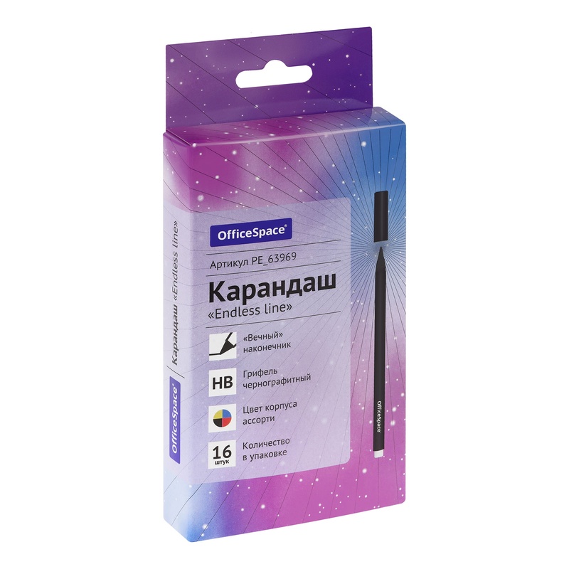 КАРАНДАШ Ч/Г С МЕТАЛ.НАКОНЕЧНИКОМ OFFICESPACE ENDLESS LINE HB АССОРТИ