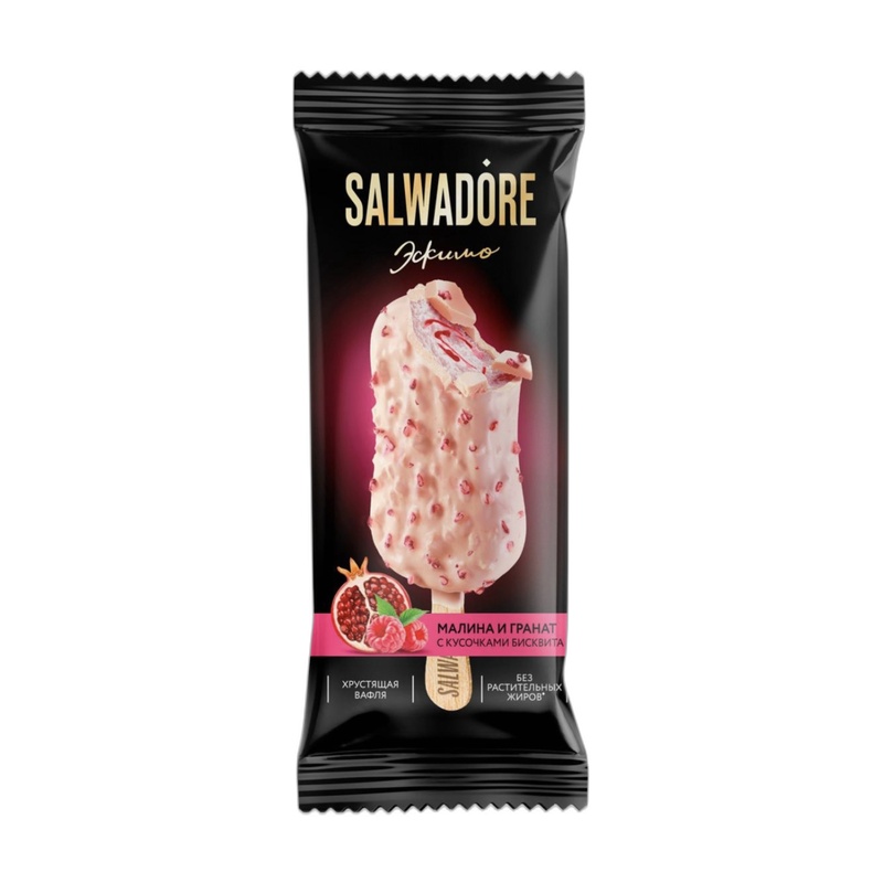 МОРОЖЕНОЕ SALWADORE МАЛИНА И ГРАНАТ С КУСОЧКАМИ БИСКВИТА 80Г ЭСКИМО