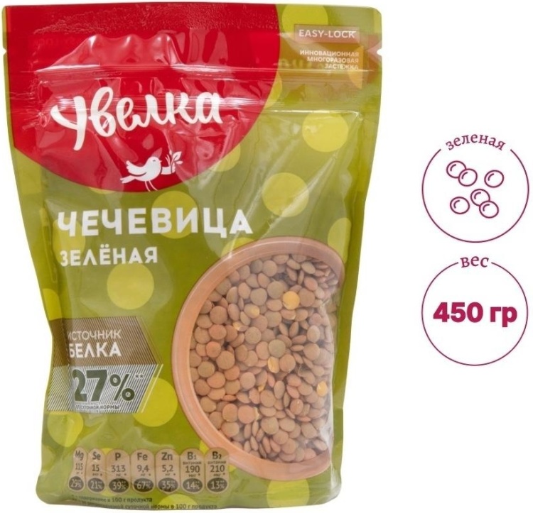 ЧЕЧЕВИЦА УВЕЛКА ЗЕЛЕНАЯ 450Г Д/П