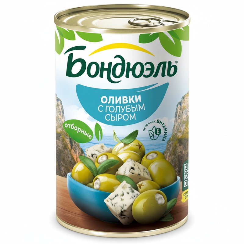 ОЛИВКИ BONDUELLE МАНСАНИЛЬЯ С ГОЛУБЫМ СЫРОМ 314МЛ