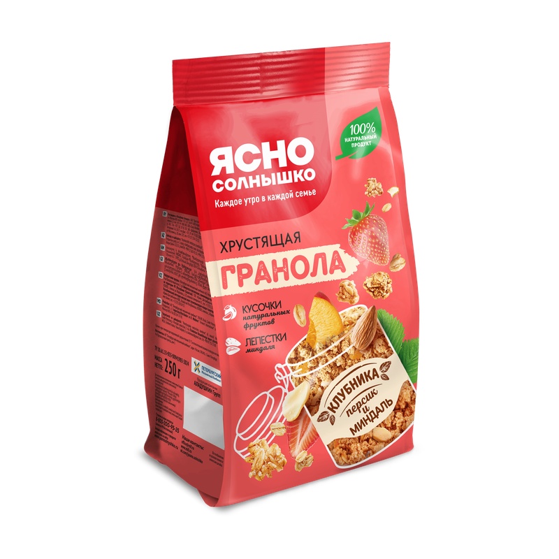 ГРАНОЛА ЯСНО СОЛНЫШКО КЛУБНИКА ПЕРСИК МИНДАЛЬ 250Г