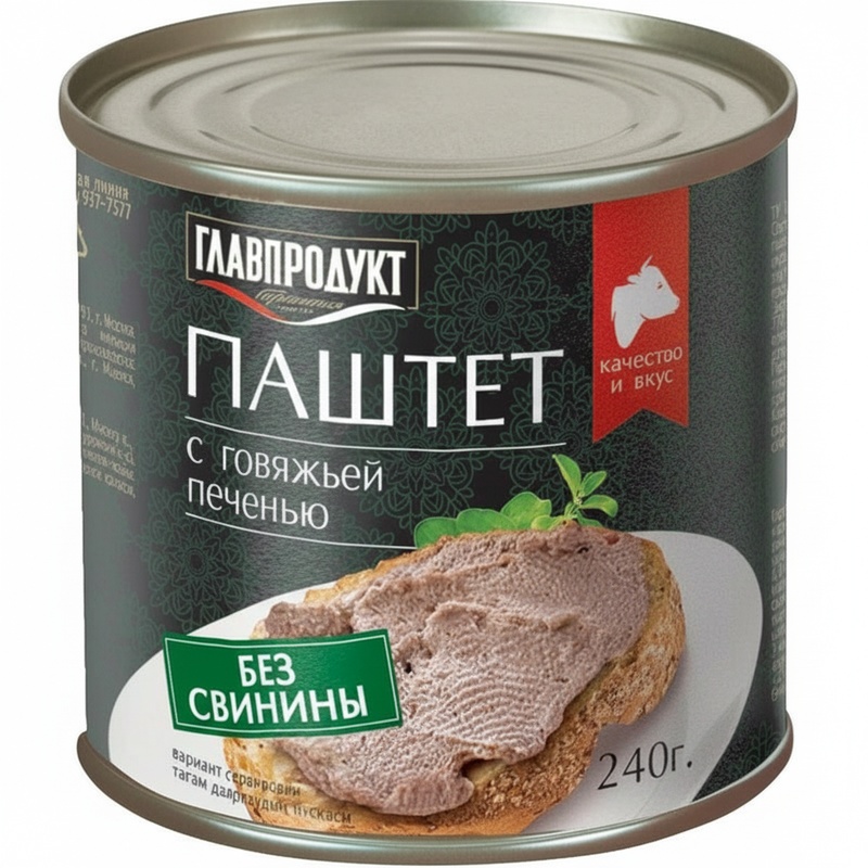 ПАШТЕТ ГЛАВПРОДУКТ С ГОВЯЖЬЕЙ ПЕЧЕНЬЮ 240Г Ж/Б