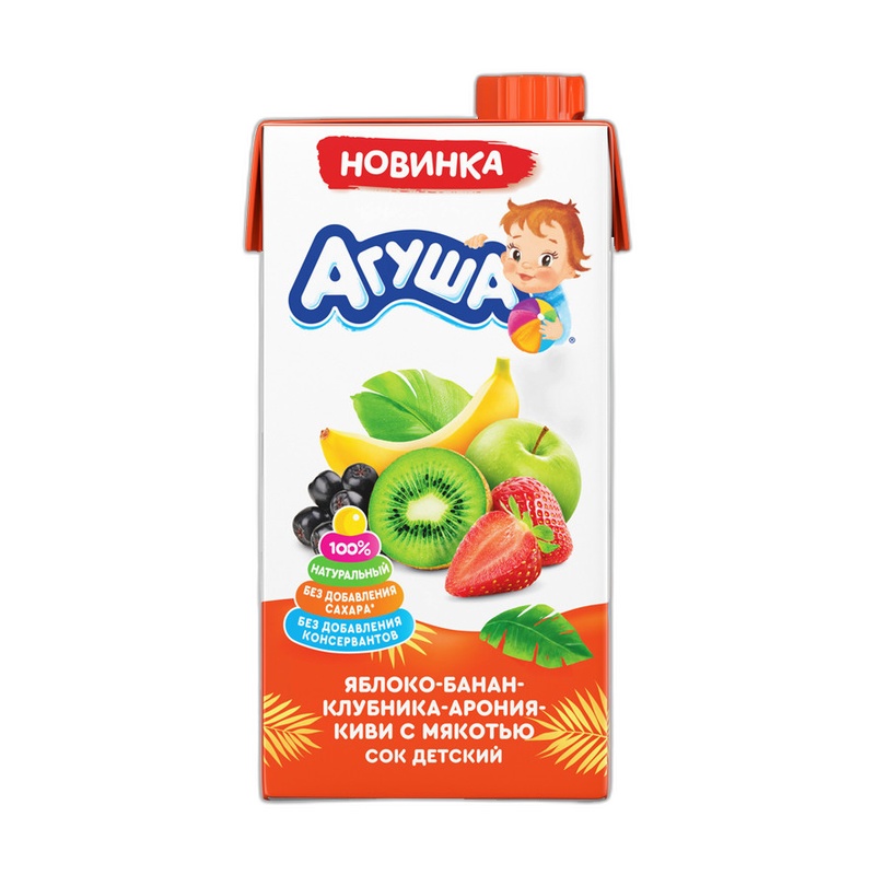 СОК АГУША ЯБЛОКО БАНАН КЛУБНИКА АРОНИЯ КИВИ 0,5Л Т/П