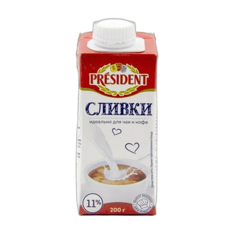 СЛИВКИ PRESIDENT 11% 200Г Т/П