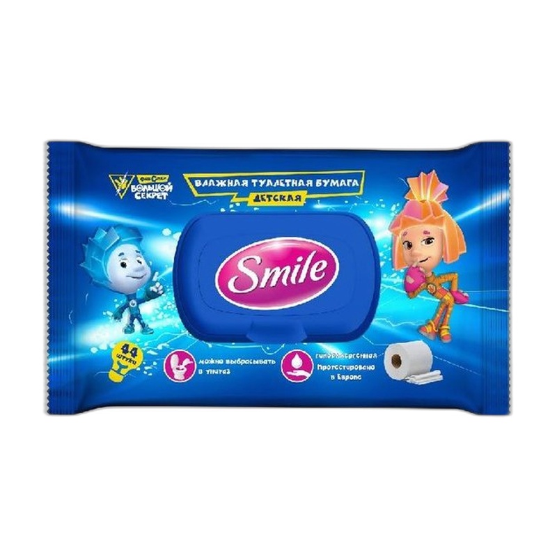 БУМАГА ТУАЛЕТНАЯ ВЛАЖНАЯ SMILE ДЕТСКАЯ 44ШТ