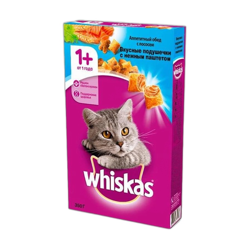 КОРМ ДЛЯ КОШЕК WHISKAS ПОДУШЕЧКИ С ПАШТЕТОМ ЛОСОСЬ 350Г