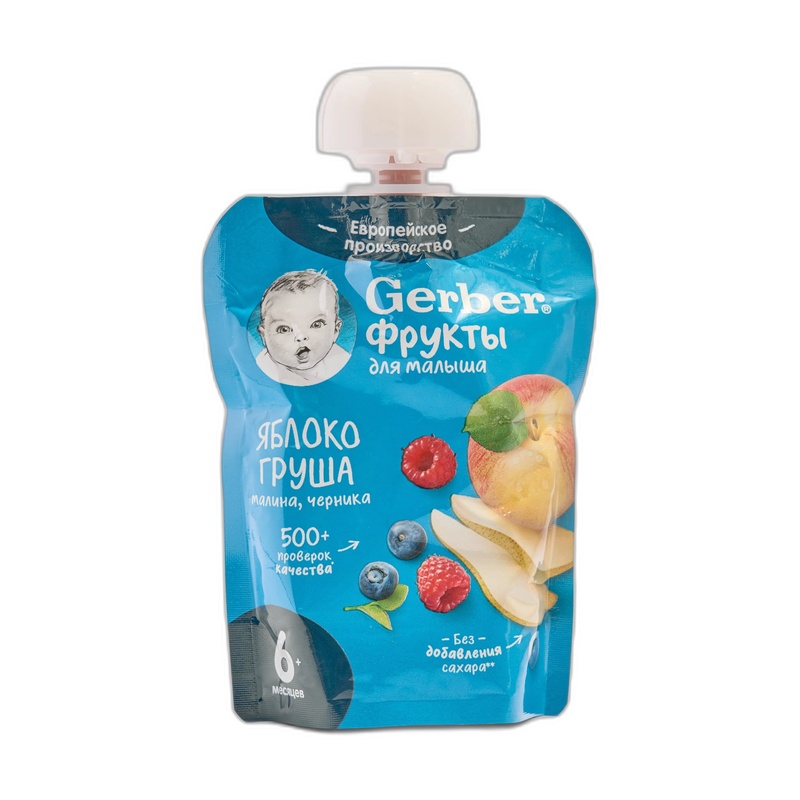ПЮРЕ GERBER ЯБЛОКО ГРУША МАЛИНА ЧЕРНИКА 90Г ПАУЧ