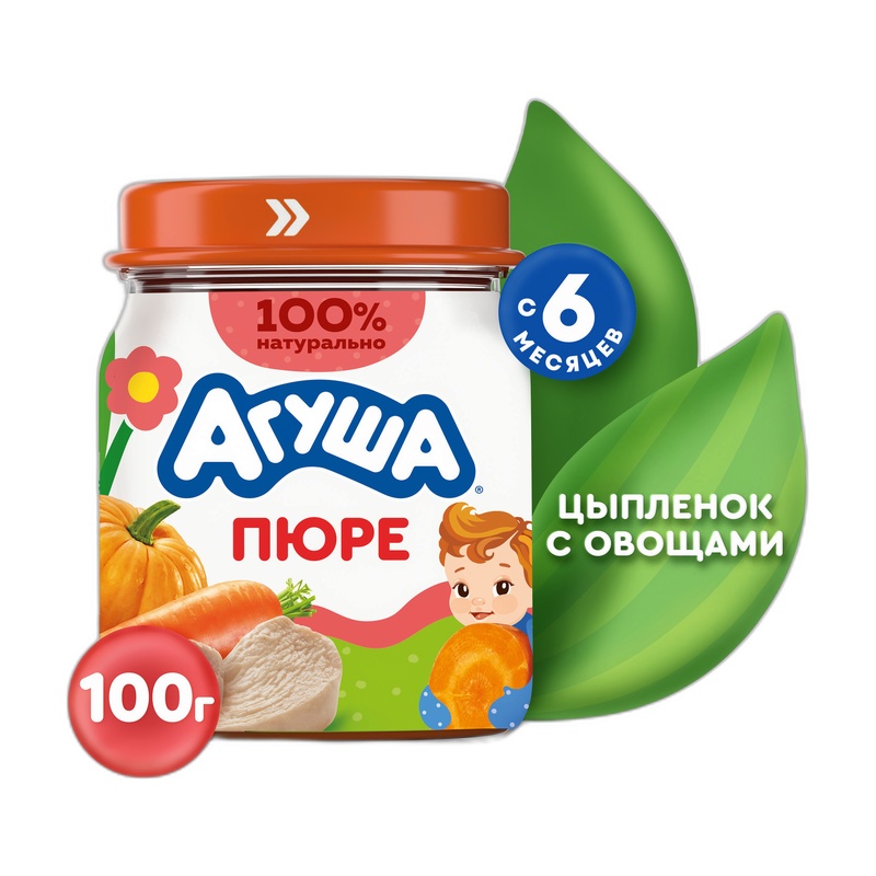 ПЮРЕ АГУША ЦЫПЛЕНОК ОВОЩИ 100Г СТ/Б