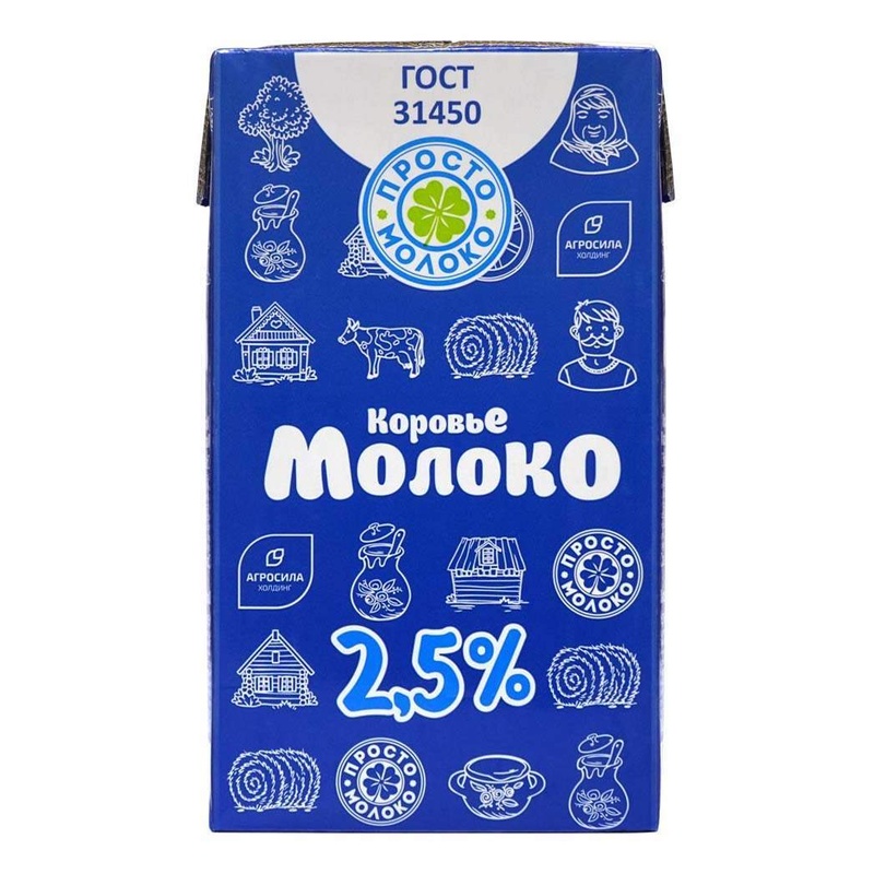 МОЛОКО ПРОСТО 2,5% У/П 1Л Т/Ф