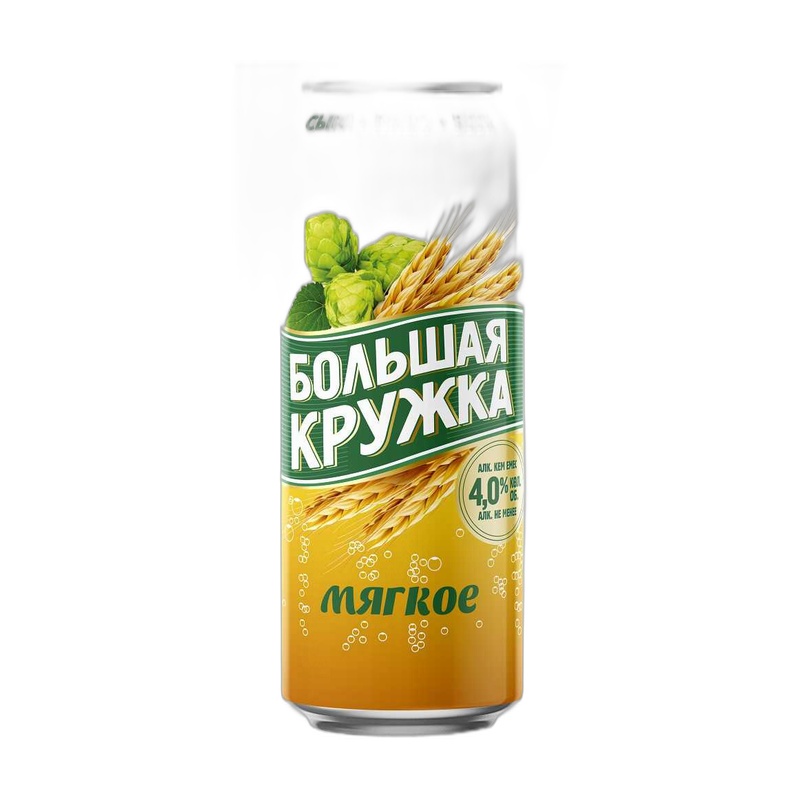 ПИВО БОЛЬШАЯ КРУЖКА МЯГКОЕ 4% 0,43Л Ж/Б