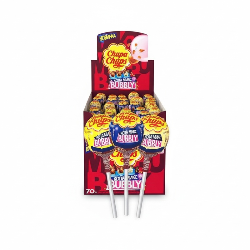 КАРАМЕЛЬ CHUPA CHUPS BUBBLY КОЛА МИКС 17Г