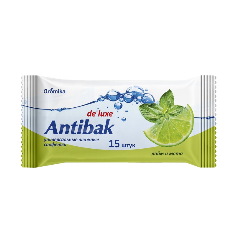 САЛФЕТКИ ВЛАЖНЫЕ ANTIBAK ЛАЙМ И МЯТА 15ШТ