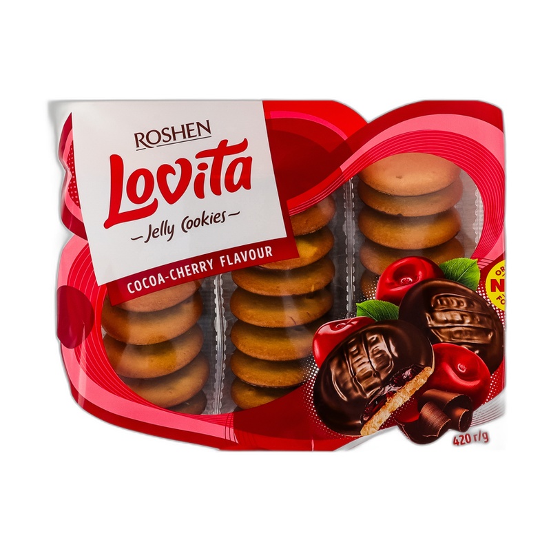 ПЕЧЕНЬЕ ROSHEN СДОБНОЕ LOVITA JELLY COOKIES КАКО ВИШНЯ 420Г