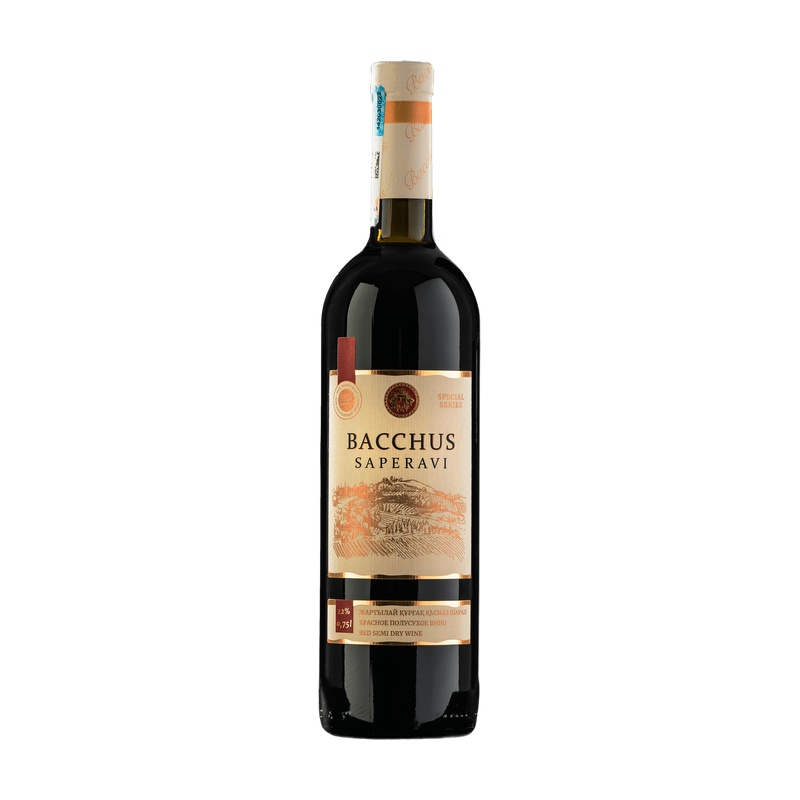 ВИНО BACCHUS SAPERAVI КРАСНОЕ ПОЛУСУХОЕ 12% 0,75Л КАЗАХСТАН