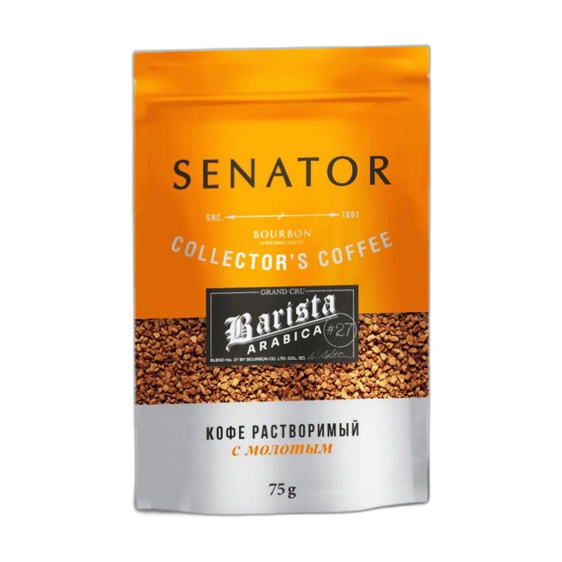КОФЕ РАСТВОРИМЫЙ SENATOR BARISTA + ЖАРЕНЫЙ МОЛОТЫЙ КОФЕ 75Г Д/П