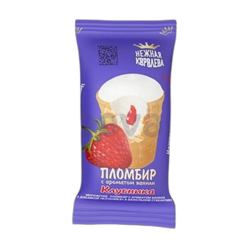 МОРОЖЕНОЕ НЕЖНАЯ КОРОЛЕВА ПЛОМБИР ВАНИЛЬ КЛУБНИКА ВАФ/СТАК 14% 70Г