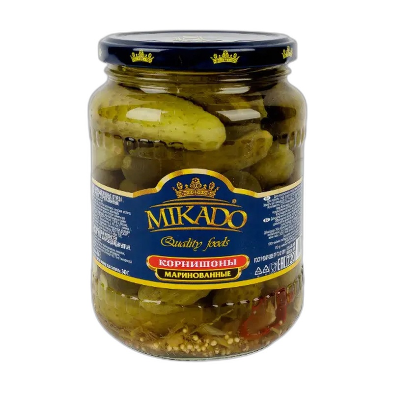 КОРНИШОНЫ MIKADO МАРИНОВАННЫЕ 720МЛ