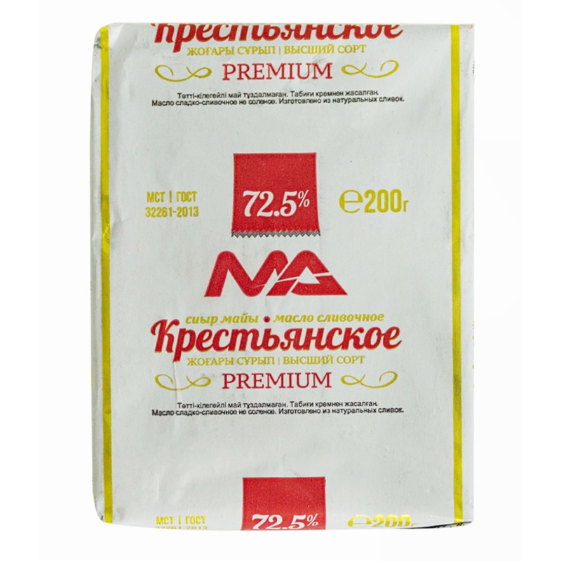 МАСЛО МОЛОЧНЫЙ АЛЬЯНС СЛИВОЧНОЕ КРЕСТЬЯНСКОЕ PREMIUM 72,5% 200Г