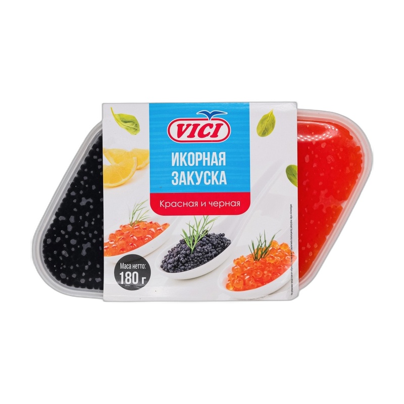 ИКРА КРАСНАЯ/ЧЕРНАЯ VICI АЛЬГИНОВАЯ ИКОРНАЯ ЗАКУСКА 180Г