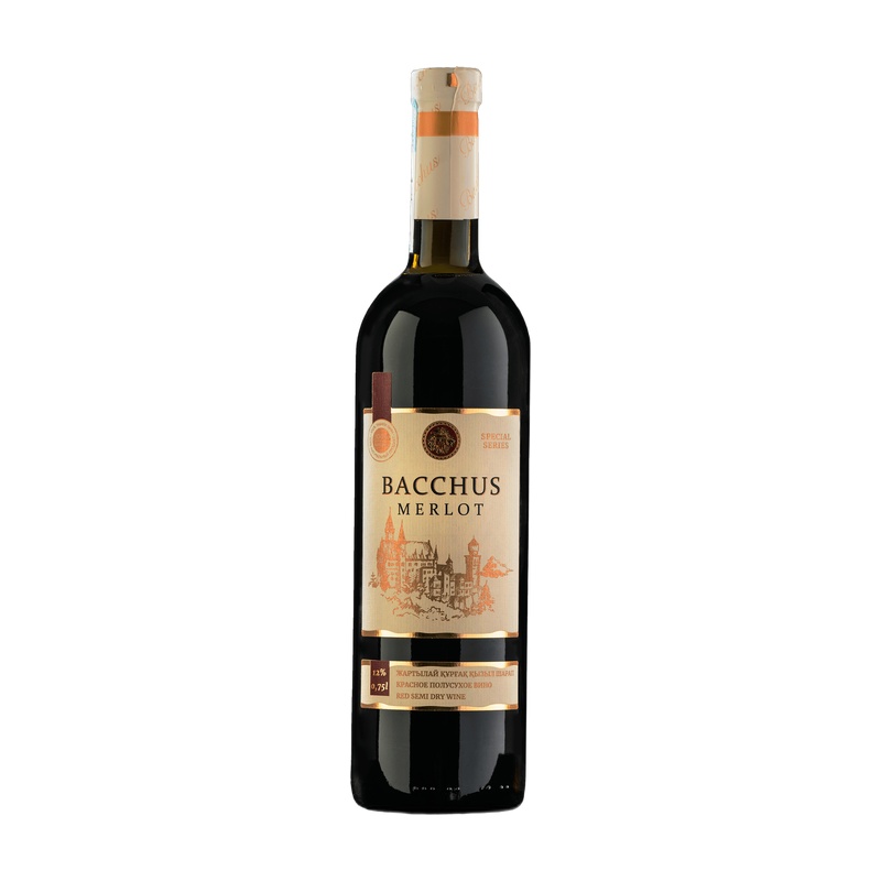 ВИНО BACCHUS MERLOT КРАСНОЕ ПОЛУСУХОЕ 12% 0,75Л КАЗАХСТАН