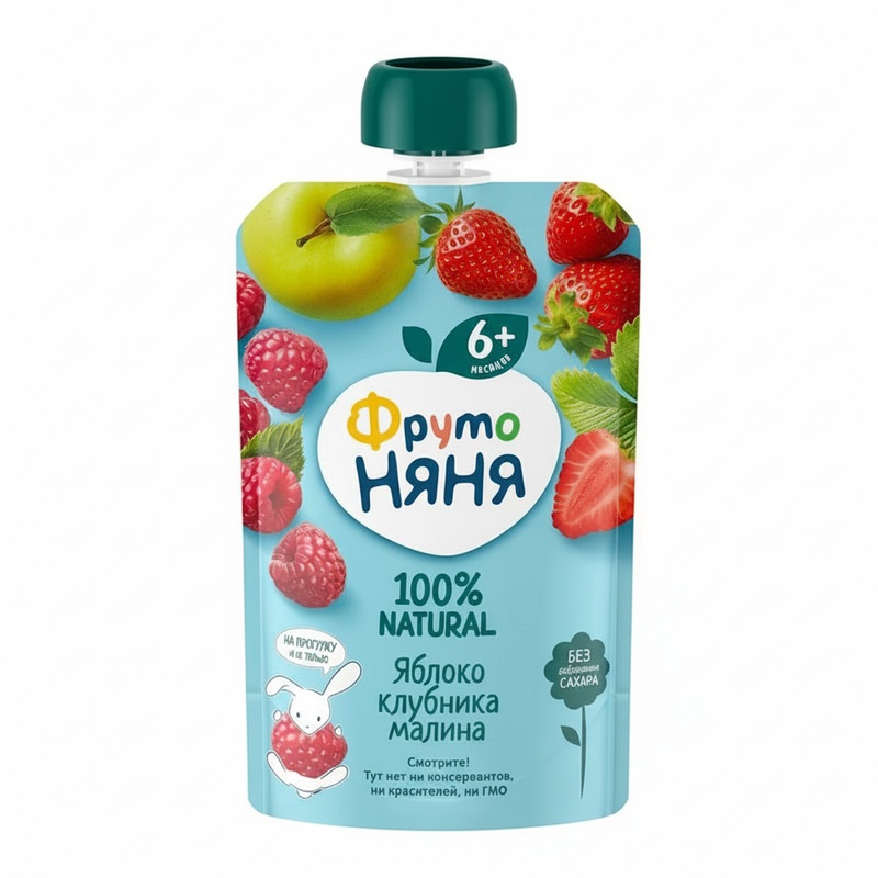 ДЕСЕРТ ФРУТО НЯНЯ ЯБЛОКО КЛУБНИКА МАЛИНА 90Г ПАУЧ