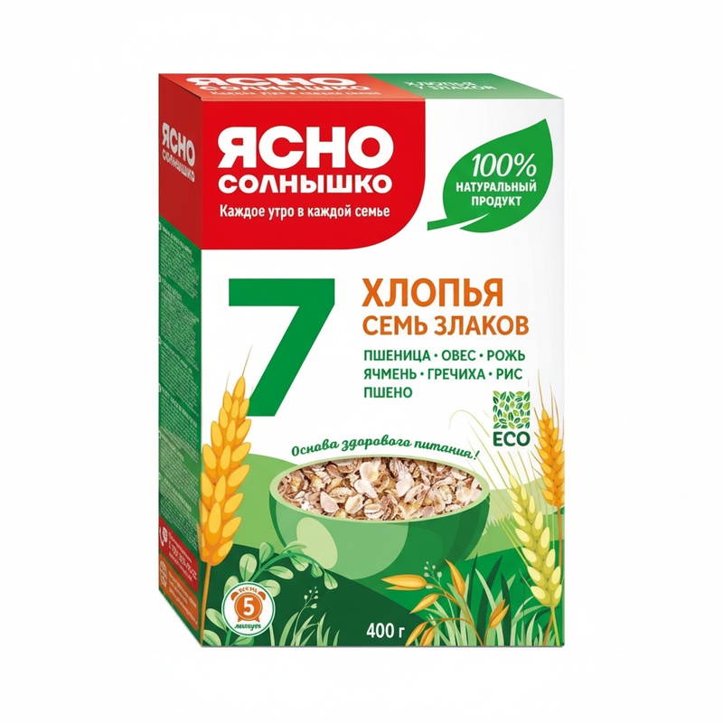 ХЛОПЬЯ ЯСНО СОЛНЫШКО 7 ЗЛАКОВ 400Г К/К
