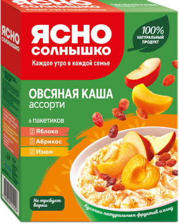КАША ЯСНО СОЛНЫШКО ОВСЯНАЯ АБРИКОС ЯБЛОКО ИЗЮМ 270Г