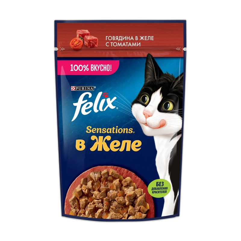 КОРМ ДЛЯ КОШЕК FELIX SENSATIONS ЖЕЛЕ ГОВЯДИНА ТОМАТ 75Г