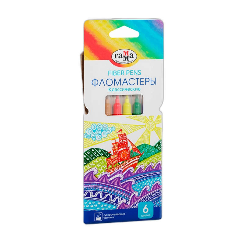 ФЛОМАСТЕРЫ ГАММА КЛАССИЧЕСКИЕ 6ЦВ СМЫВАЕМЫЕ К/У