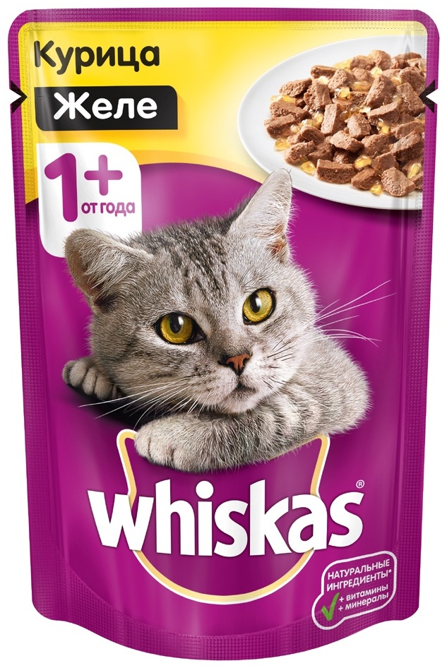 КОРМ ДЛЯ КОШЕК WHISKAS ЖЕЛЕ С КУРИЦЕЙ 75Г