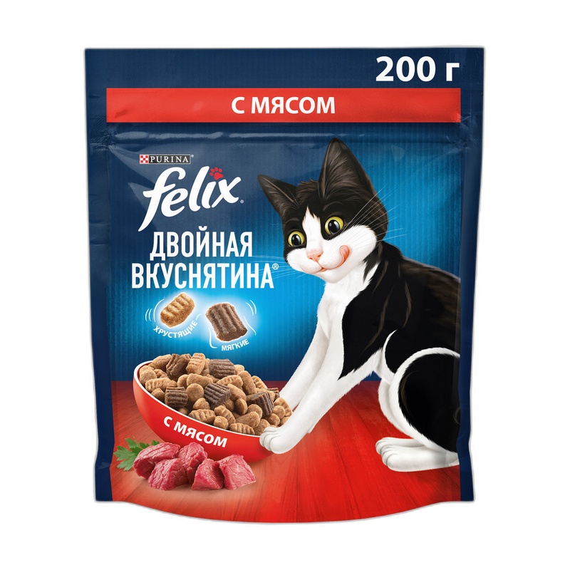 КОРМ ДЛЯ КОШЕК FELIX ДВОЙНАЯ ВКУСНЯТИНА С МЯСОМ 200Г