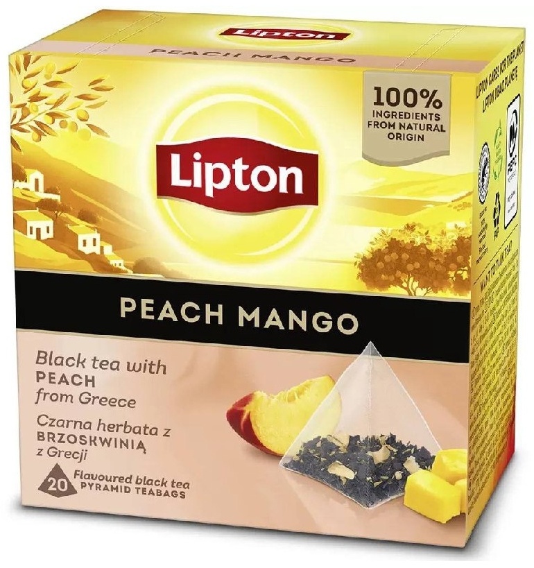ЧАЙ ЧЕРНЫЙ LIPTON ПЕРСИК МАНГО 20 ПАКЕТИКОВ
