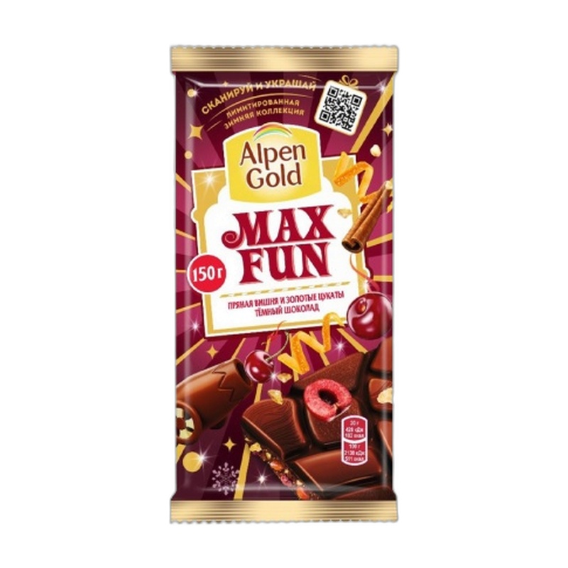 ШОКОЛАД ALPEN GOLD MAX FUN ДИКАЯ ВИШНЯ 150Г