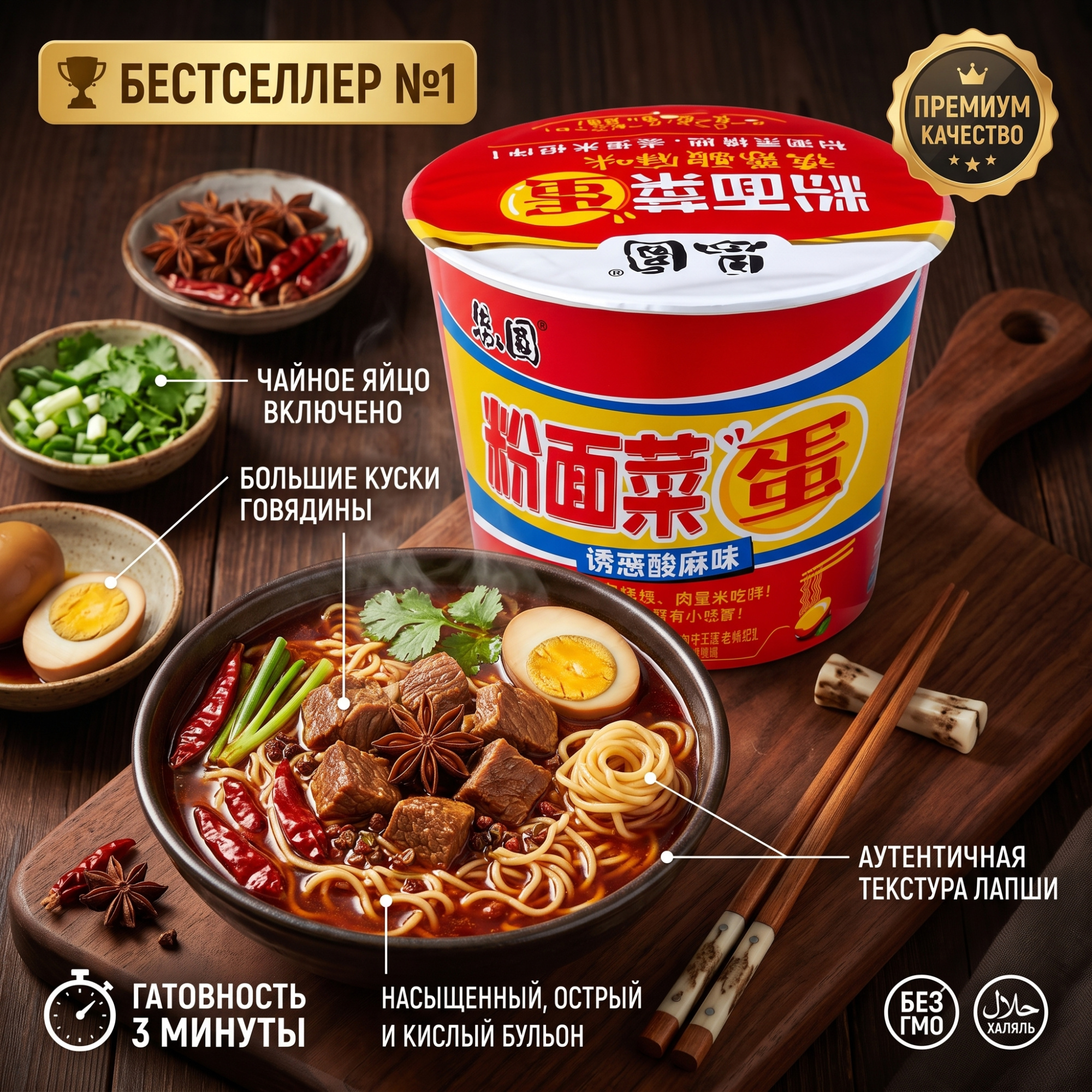 ЛАПША КИСЛО ОСТРЫЙ ВКУС С ОВОЩАМИ И ЯЙЦОМ 185Г