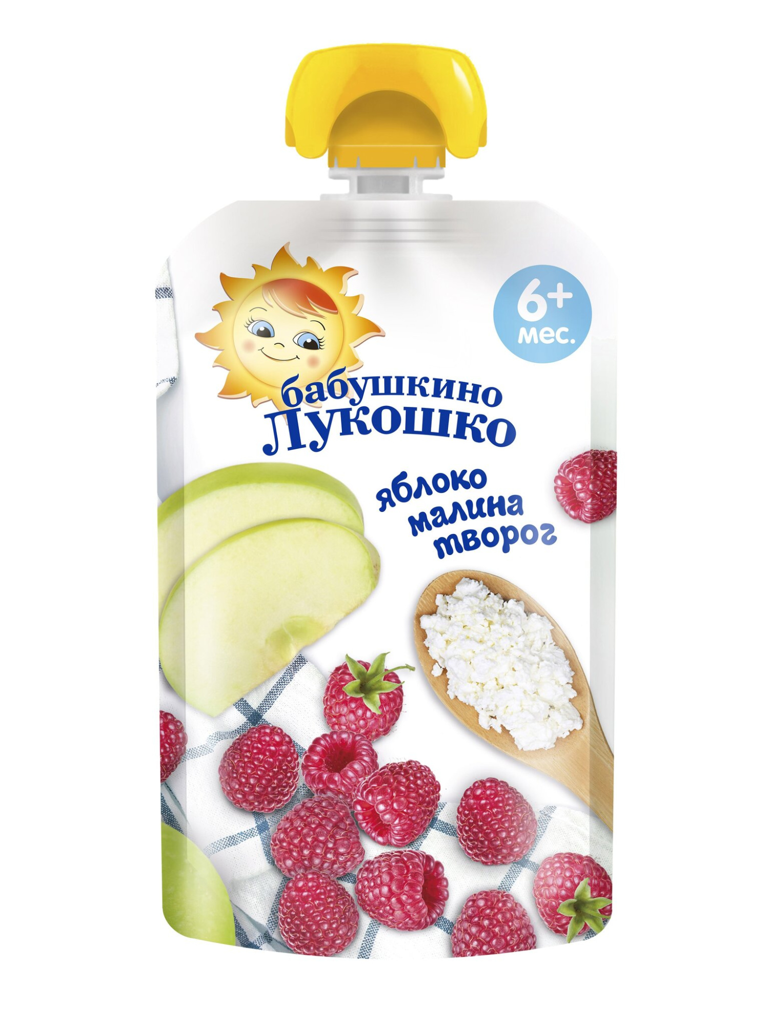 ПЮРЕ БАБУШКИНО ЛУКОШКО ЯБЛОКО МАЛИНА ТВОРОГ 90Г ПАУЧ