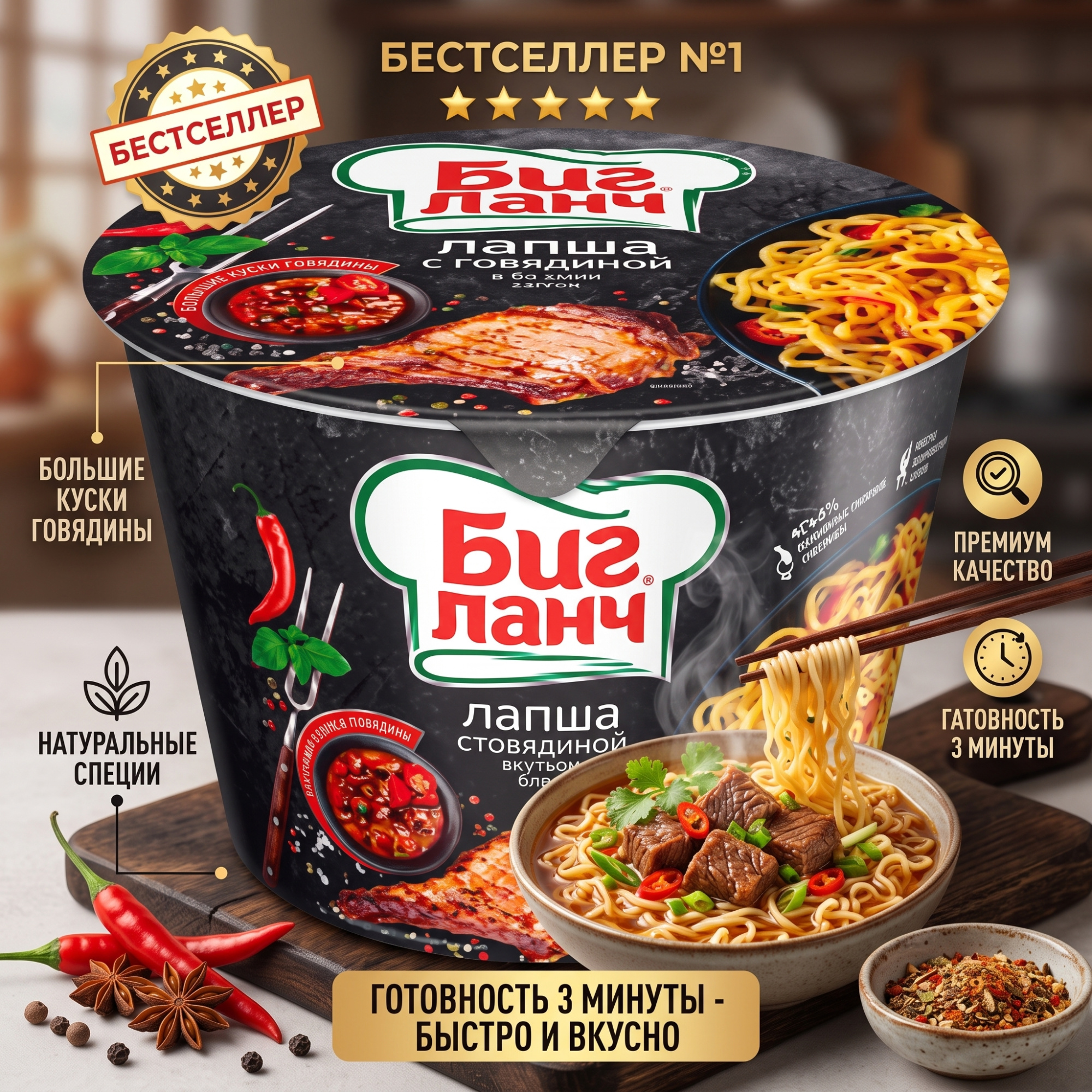 ЛАПША СО ВКУСОМ ГОВЯДИНЫ 202Г