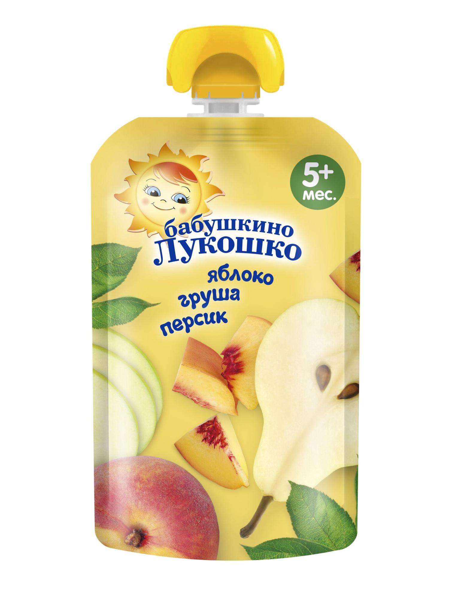 ПЮРЕ БАБУШКИНО ЛУКОШКО ЯБЛОКО ГРУША ПЕРСИК 90Г ПАУЧ