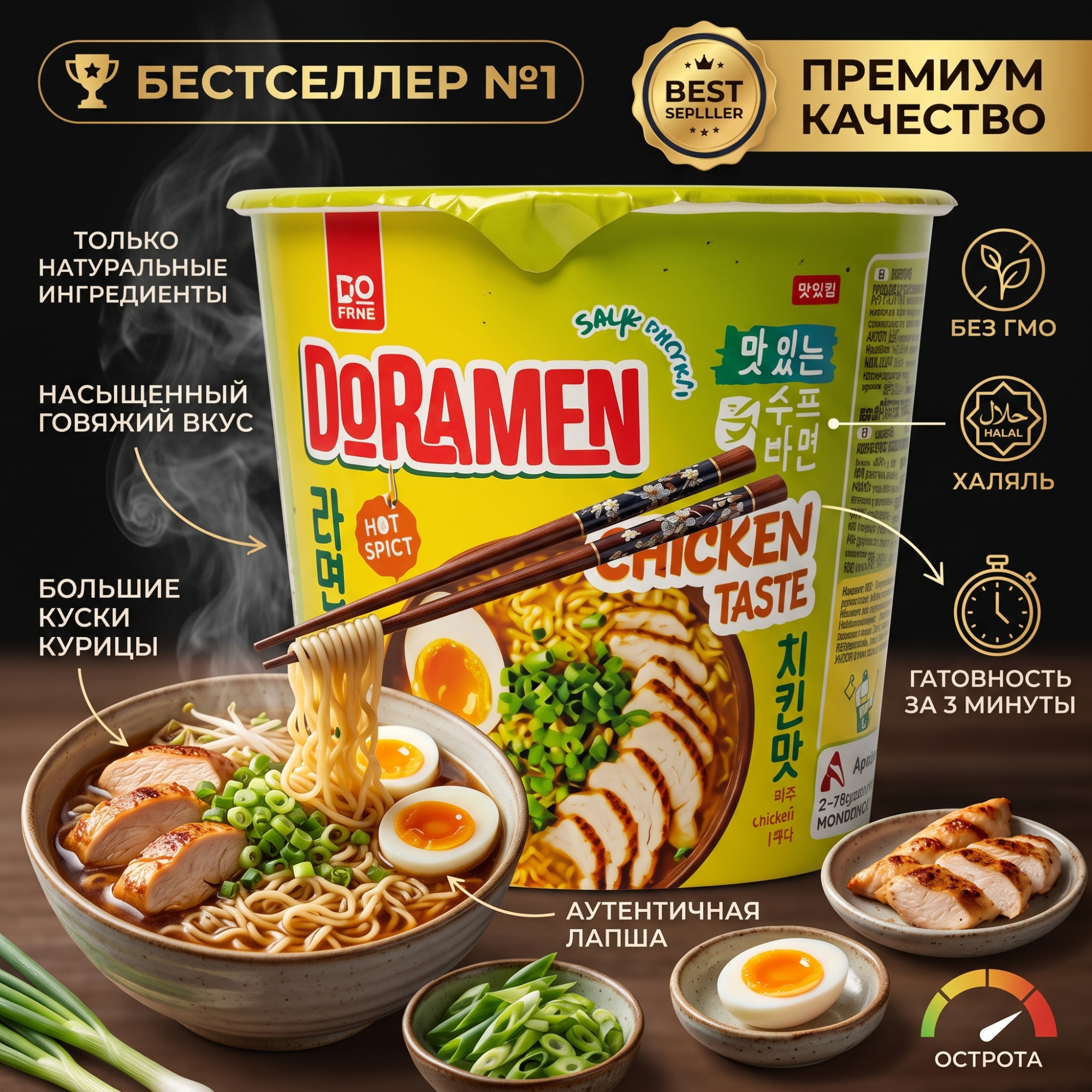 ЛАПША СО ВКУСОМ КУРИЦЫ И ГРИБОВ 98Г