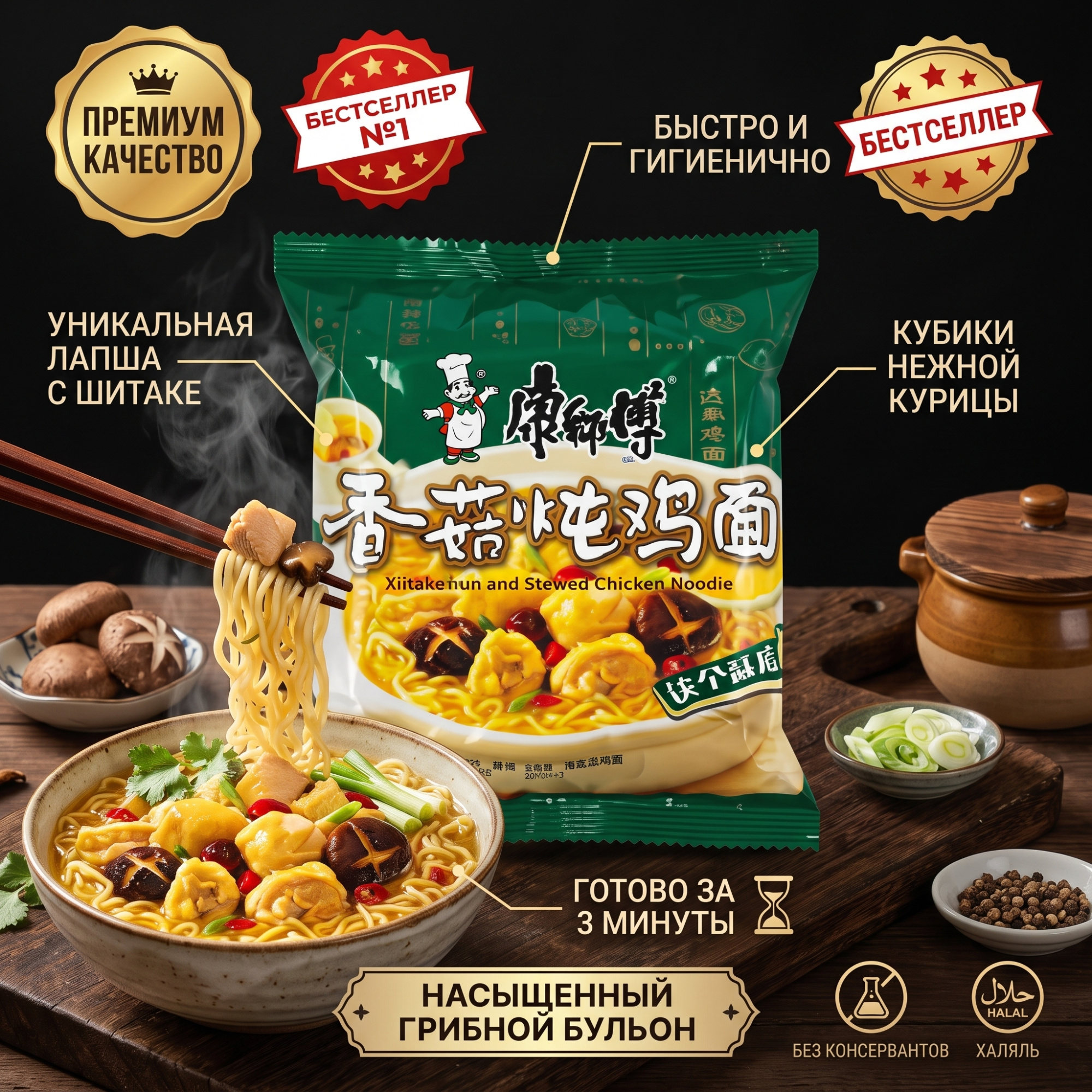 ЛАПША КЛАССИЧЕСКАЯ С ГРИБАМИ 101Г