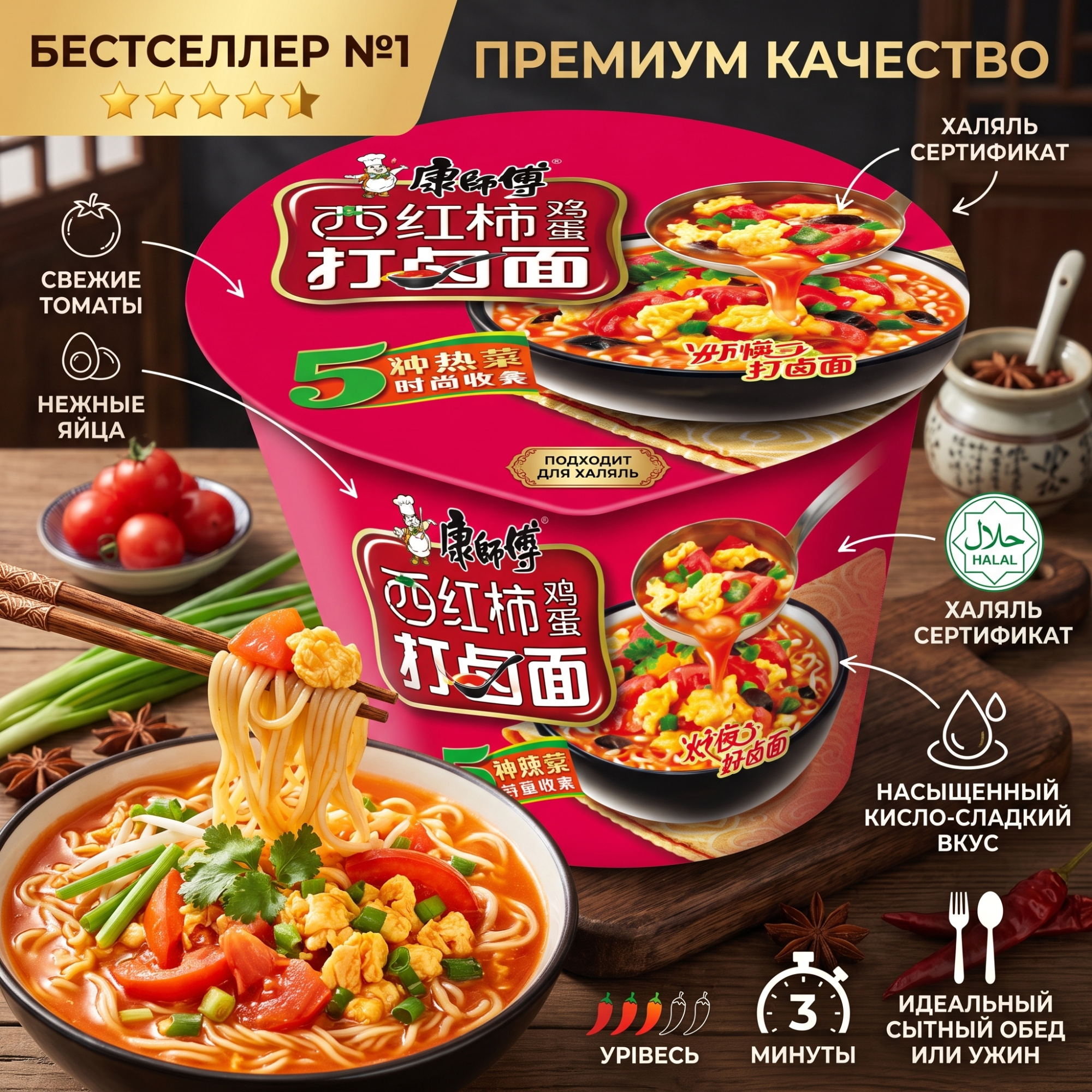 ЛАПША ТОМАТНАЯ WUGU DAOCHENG С ЯЙЦОМ 115Г