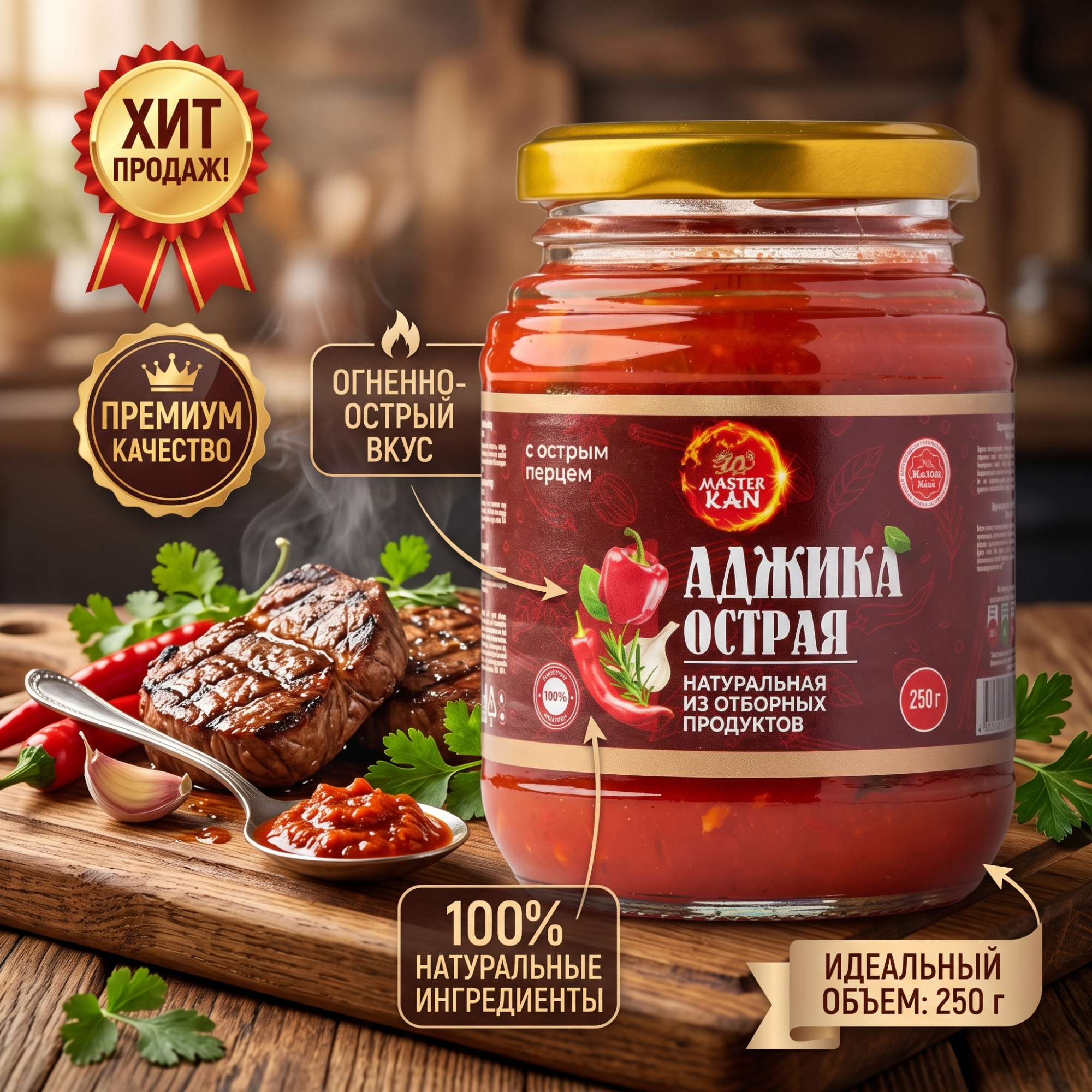 АДЖИКА ОСТРАЯ С КУСОЧКАМИ ПЕРЦА 260Г
