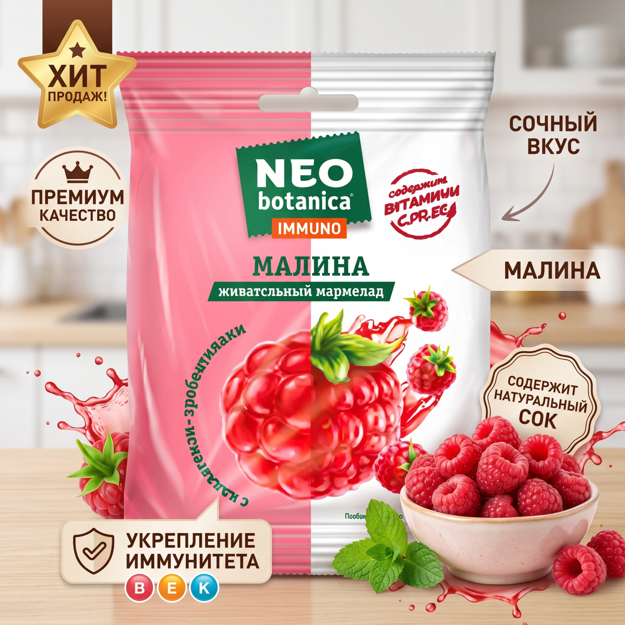 МАРМЕЛАД ЖЕВАТЕЛЬНЫЙ СО ВКУСОМ МАЛИНЫ 75Г