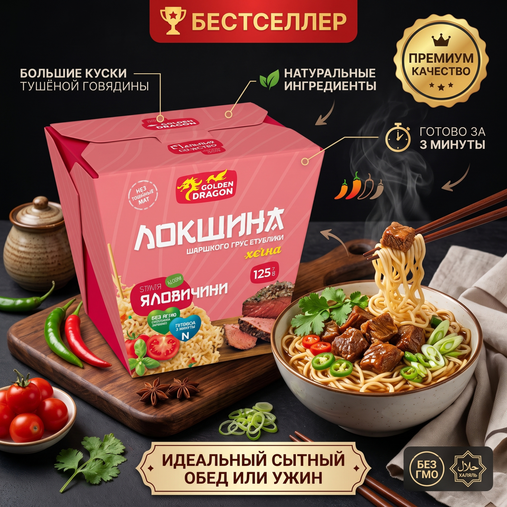 ЛАПША СО ВКУСОМ ГОВЯДИНЫ 125Г