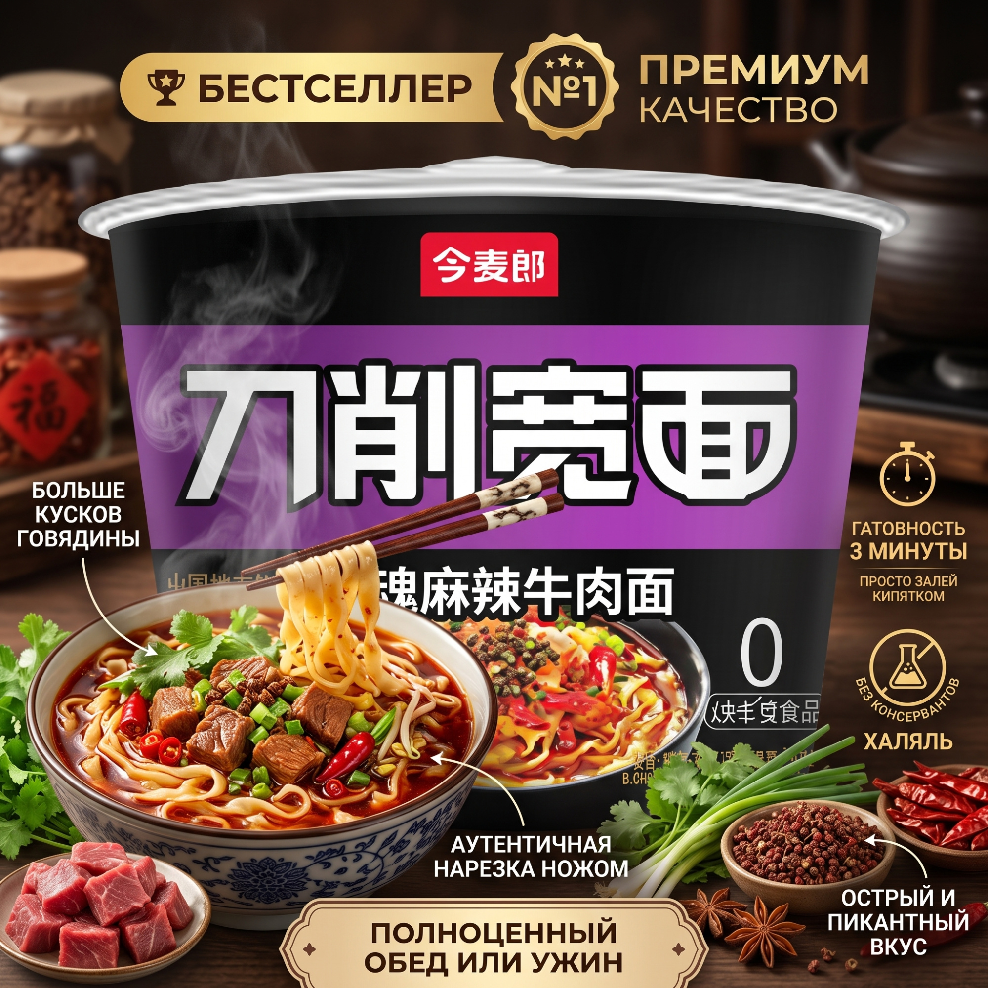ЛАПША СО ВКУС ГОВЯДИНЫ С ОВОЩАМИ И ЯЙЦОМ 183Г